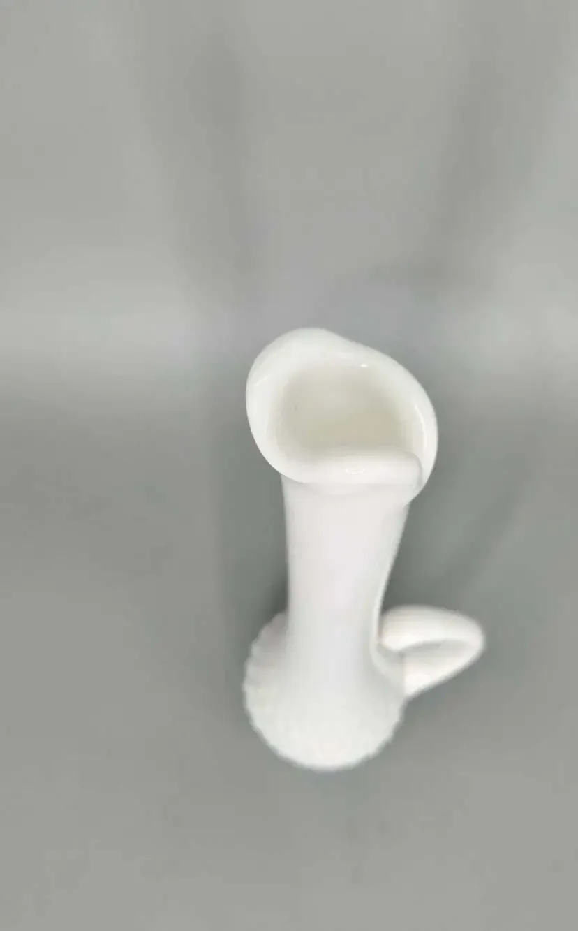 Vintage Fenton White Milk Glass Hobnail Swung Pitcher Vase